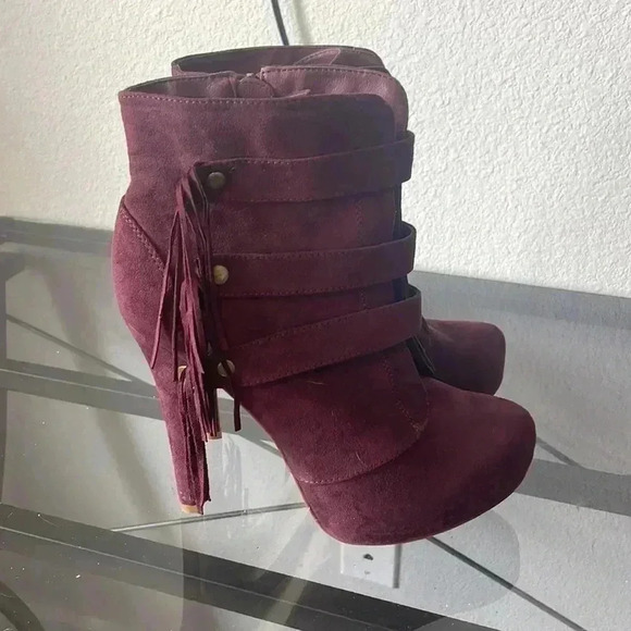 JustFab Niara Burgundy‎ Heeled Boots Size 9 - Picture 3 of 8